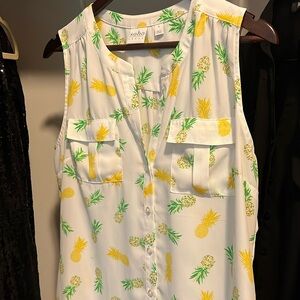 Button down white with pineapple print